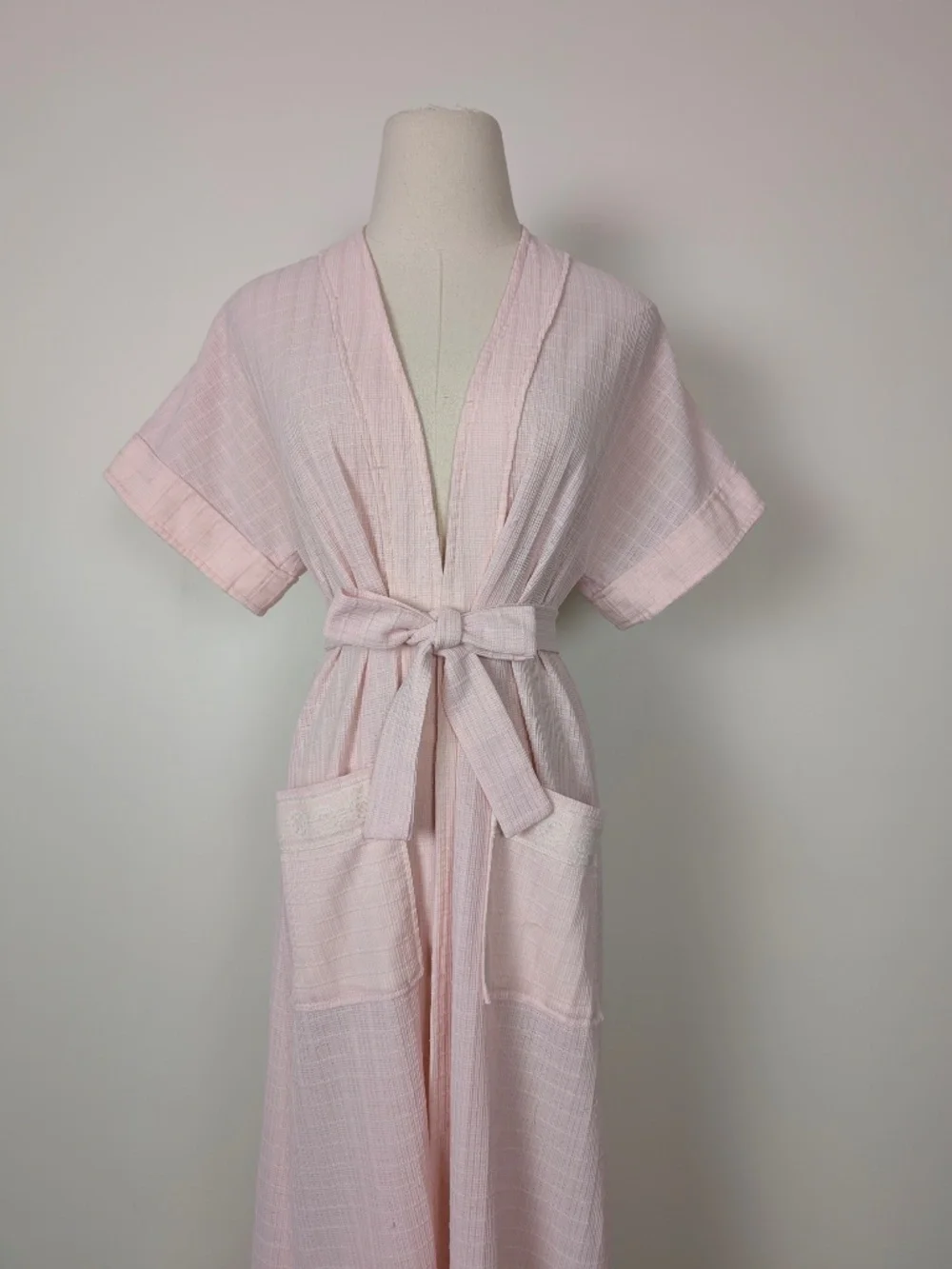 Vintage Robe Baby Pink Maxi Size Small Belted Feminine - Picture 3 of 16
